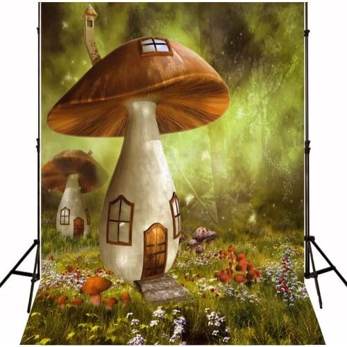 Photography background backdrops 5x7 large mushroom house green forest photo background studio props kids baby shower pictures