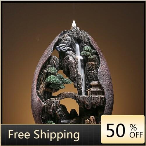 Fountain Incense Burner Light Ornament Backflow Mountain River Inscence Holder Rockery Waterfall Burner Buda Smoke Decor AA50XL
