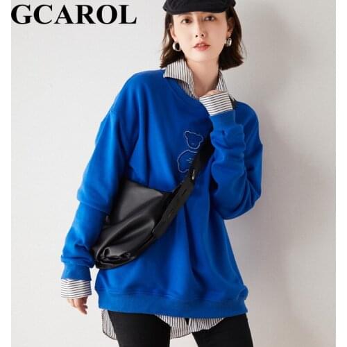 GCAROL Women Little Bear 3D Sweatshirt Drawstring Pants 2 Pcs Drop Shoulder Spring Autumn Winter Cotton Sports Tracksuits 5XL