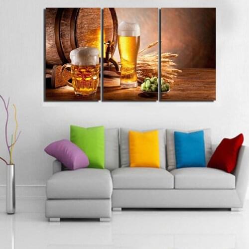 HD home decoration modern canvas living room printing 3 panel beer barrel picture painting wall art modular poster frame