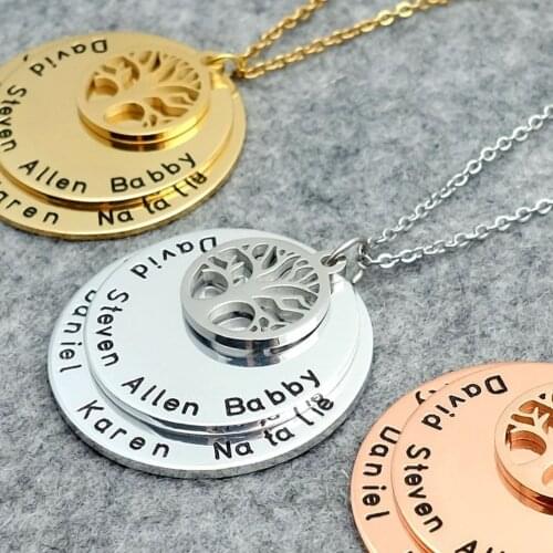 Personalized Family Tree Necklace Customized Engraved Family Names Pendant Chain Mothers Necklace Gift for Her