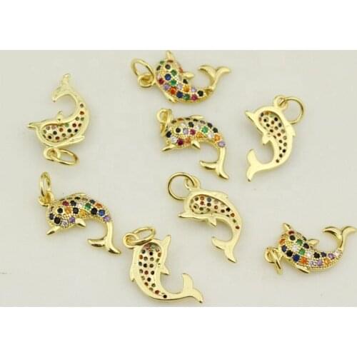 15*15mm 30pcs/lot High quality cz pendant, whales/dolphins cubic zircon charm,exquisite bracelet/necklace accessories wholesale