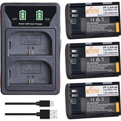 LP-E6 LP E6 LPE6 LPE6N Battery & LED Dual Charger for Canon EOS 5D 6D 7D 60D 70D 80D Mark II Mark III
