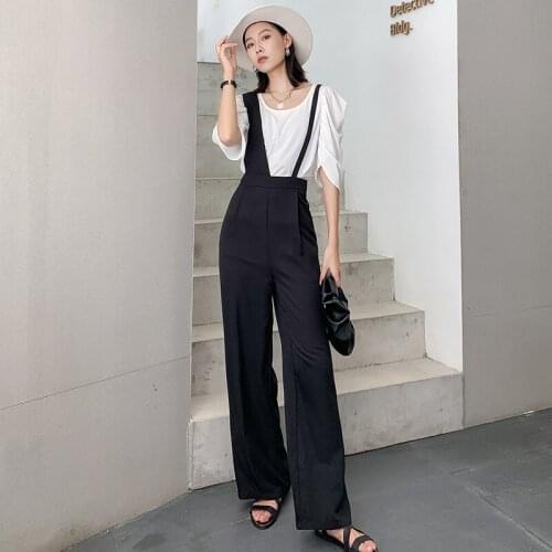 Fashion Wide Leg Pants Autumn 2021 Womens Suspender Trousers Black Suit Female Office Baggy High Waist Casual Cargo Pants
