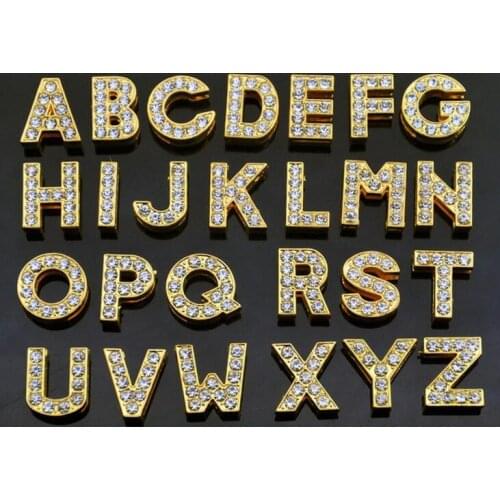 Hole 10MM Rhinestones Gold Color Slide Letters 26PCS/lot A - Z English Alphabet Fit For DIY 10mm Charm Wristband Keychains