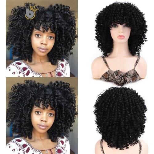 BEAUTYPROS Afro Curl Wig Synthetic Kinky Curly Wigs for Black Women Daily Wig Natural Black Hair Wig