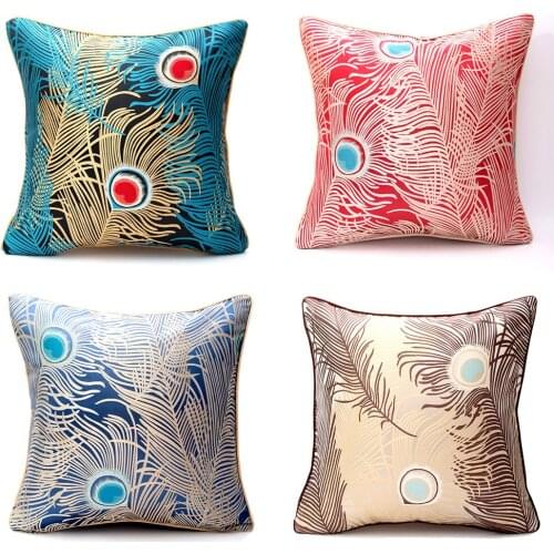Hot Selling Beauty Peacock Feather Red Blue Colorful Square Throw Pillowcase Top Grade Quality Home Car Decorative Cushion Cover
