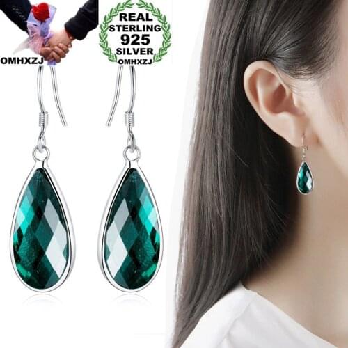 OMHXZJ Wholesale Personality Fashion OL Woman Girl Party Wedding 12 Colors Water Drop Zircon 925 Sterling Silver Earrings YE378