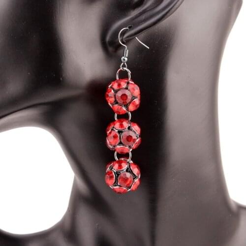 Florosy 3 Metal Alloy Bead Ball Pendant Colorful Crystal Earrings for Women Acrylic Statement Drop Dangle Statement Earrings New