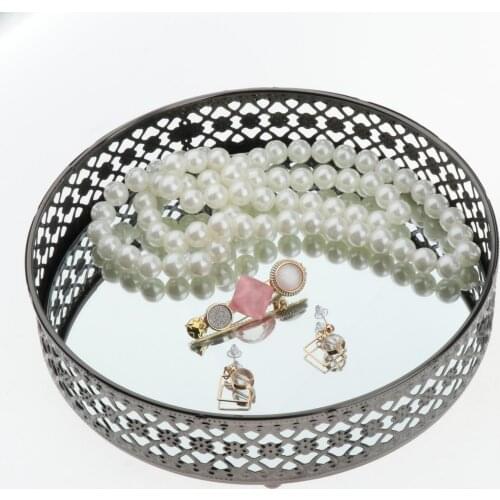 Chic Round Mirrored Vanity Tray Case Snacks Organizer Holder Decoration