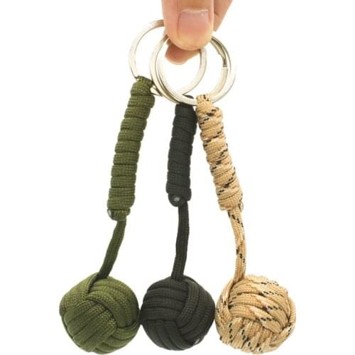 Outdoor Hiking Security Protection Black Monkey Fist aid Wood Ball Emergency Pracord Self Defense Lanyard Survival Key Chain