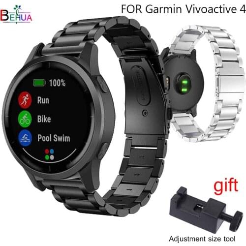 BEHUA Stainless Steel 22mm Watchband Replacement For Garmin Vivoactive 4 wristband bracelet For Garmin Active strap metal Belt