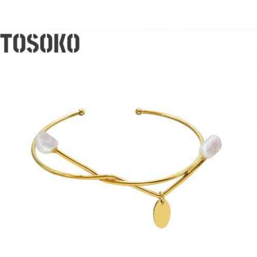 TOSOKO Stainless Steel Jewelry Baroque Fresh Water Pearl Bracelet Womens Fashion Temperament Bracelet BSZ212
