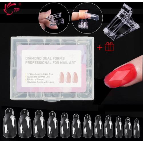 TP 120/48 Pcs 1box Diamond Shape Dual System Easy Form Gel Polish Acrylic Nail Tips Extension Builder Full Cover Stencil Mold