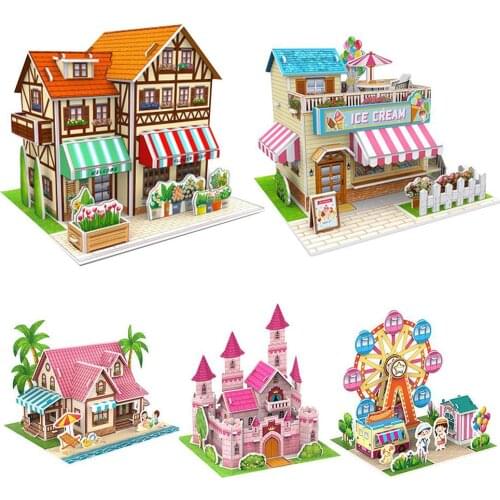 Three-Dimensional 3D Dollhouse Model Puzzles Handmade DIY Houses Building Blocks Kids Architect Toys