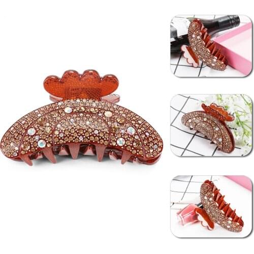 Buena Luxury Rhinestone Hair Jewelry Acrylic Hair Claw for Women Sparkling Rhinestone Hair Claw Clip