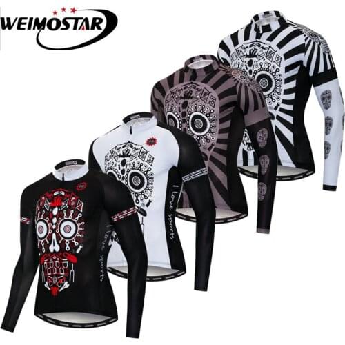 Weimostar White Skull Bike Team Cycling Jersey Long Sleeve Men Tops Ropa Ciclismo MTB Bicycle Jersey Autumn Cycling Clothing