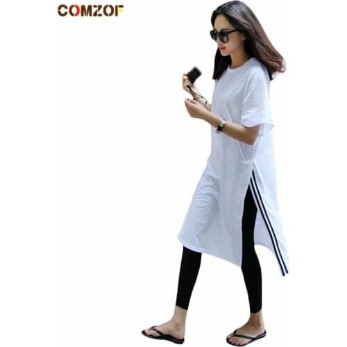 Women oversized long t shirt side split striped korean tee shirt femme woman punk rock hipster tops big size clothes