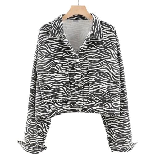 PERHAPS U Women Zebra Print Pocket Casual Jacket C3003