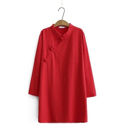 Plus Size Womens Floral Embroidery Long Shirts Large Size Long Sleeved Vintage Tops