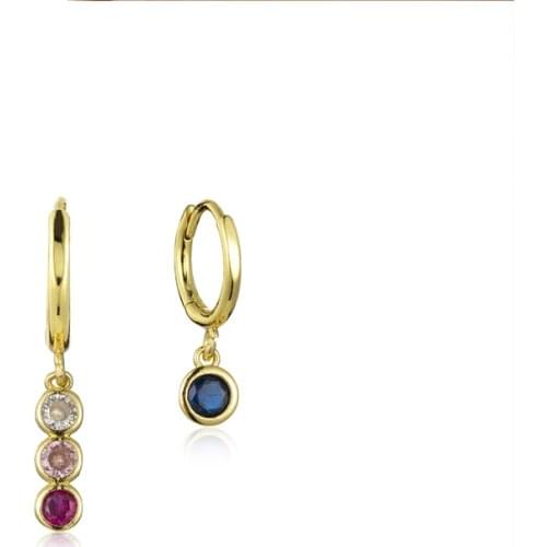 SIPENGJEL Fashion Colorful Rainbow Zircon Small Hoop Earrings Gothic Drop Asymmetry Earrings For Women Jewelry Party Gift