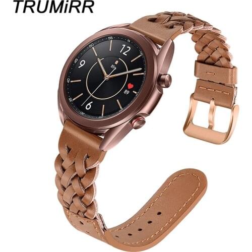 Women Braided Leather Band 20mm for Samsung Galaxy Watch 3 41mm / Active 2 40mm 44mm /Watch 42mm Handmade Strap Watch3 Watchband