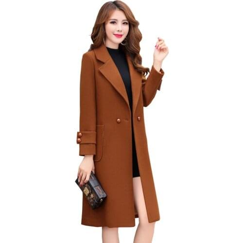 Winter womens fashion simple new 2XL double-breasted woolen coat Medium length straight slim thick warm woolen coat Female y7