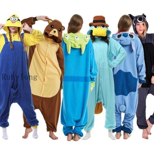 ZITY Pajamas Women Men Long Sleeve Sleepwear Unisex Kigurumi Stitch Raccoon Cartoon Animal Pajama Sets Pijamas Hooded