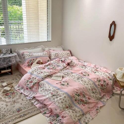 100%Cotton Chic Vintage Rose Flowers Duvet Cover Set Queen Twin Elegant Women Bedding set Comforter Cover Bed Sheet Pillowcase