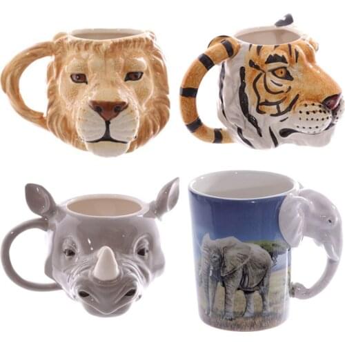 2019 New 350mL 3D Animal Mug Rhino/Tiger/Lion Head Ceramic Mugs Animal Drinkware Personalised 3D Animal Coffee Mug Novelty Gifts