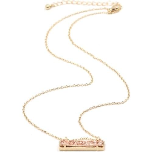 Hot Selling Small Rectangle Druzy Stone Pendant Necklace Quartz Bar Choker Abalone Stone Inlay Pendant Necklace