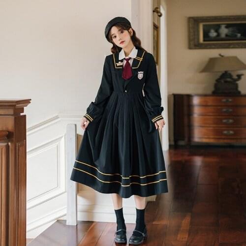 2020 HOT Spring Autumn Winter Women Dress Black dress Fashion Academic style Pleated skirt Class uniform Womens wear Dress