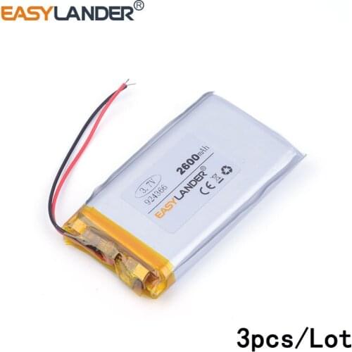 3pcs /Lot 2600mah 924366 3.7v lithium Li ion polymer rechargeable battery andorid phone toys PDA Tools andorid phone
