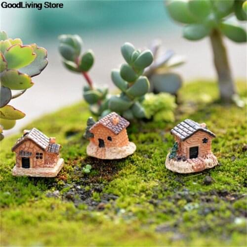 3pc Mini Small House Cottages DIY Toys Crafts Figure Moss Terrarium Fairy Garden Ornament Landscape Decor Random Color Dollhouse