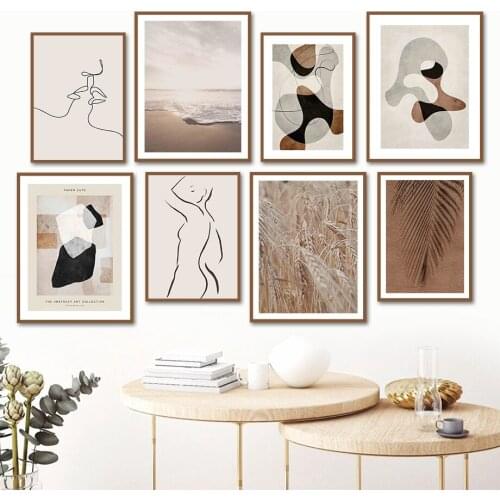 Abstract Lines Beach Wheat Color Block Wall Art Canvas Painting Nordic Posters And Prints Wall Pictures For Living Room Decor