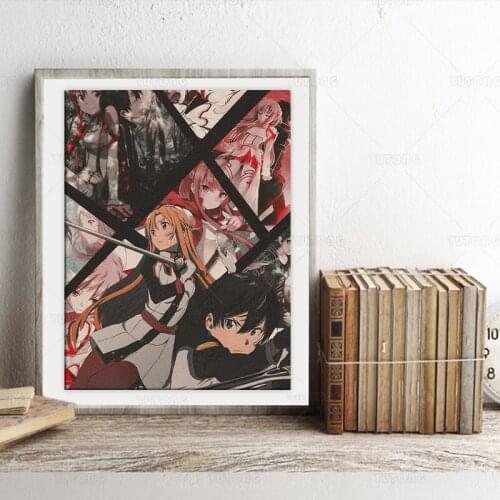 Anime Sword Art Online Asuna and Kirito Manga SAO Canvas Home Decor Painting Wall Art Decoration Prints Dorm Living Room Poster