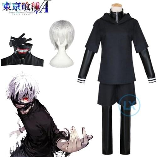 Anime Tokyo Ghoul Ken Kaneki Cosplay Costume Full Set Black Leather Fight Uniform Women Men Halloween Costume