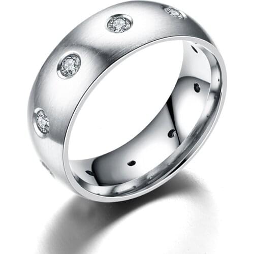 AsJerlya New Fashion 316L Stainless Steel Rings 8mm For Women Oblique Zircon Engagement Wedding Ring Jewelry anillos anneaux