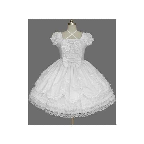 Lolita White Dresses Short Sleeve Sweet Lolita Short Ball Gown Fancy Prom Dress Halloween Party Masquerade Costume