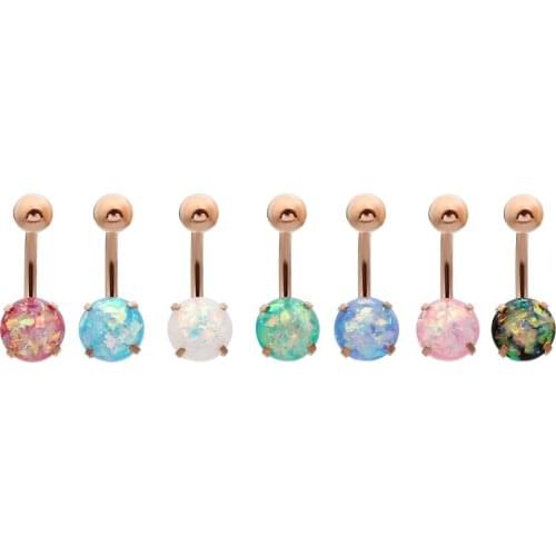 Free shippment 50pcs Body Jewelry -New Opal Resin Gems Navel Rings Belly Rings Button Barbells Rose Gold Body Piercing Jewelry