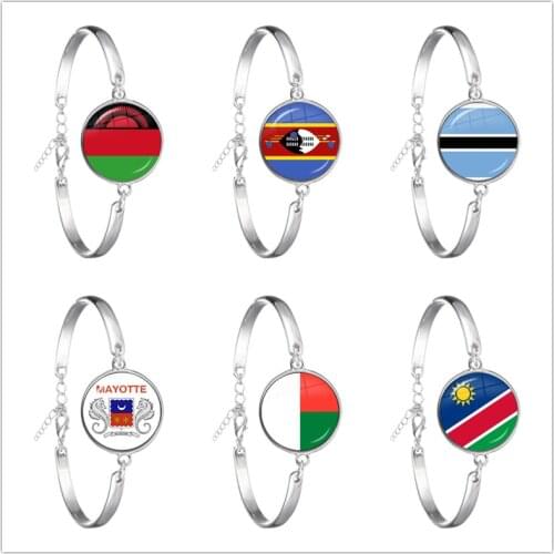 Botswana,Namibia,Swaziland,Madagascar,Malawi,Mayotte National Flag Bracelet 18mm Glass Cabochon Chain Bangle For Women Men Gift