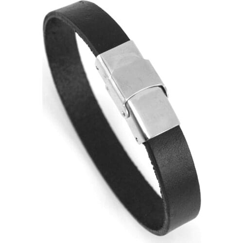 10 units Mens bangle personalized blank 10mm width bracelet men Genuine Leather black color bracelets Stainless steel bracelet