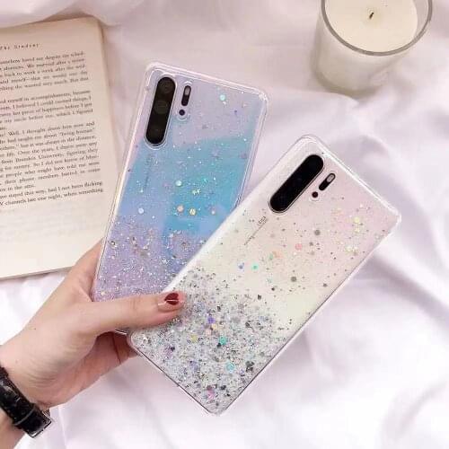 Sparkle Glitter Stars Sequins Phone Case For HUAWEI P40 P 40 LITE PRO 30 20 10 9 PLUS PSMART 2019 Soft P8LITE Clear Back Cover