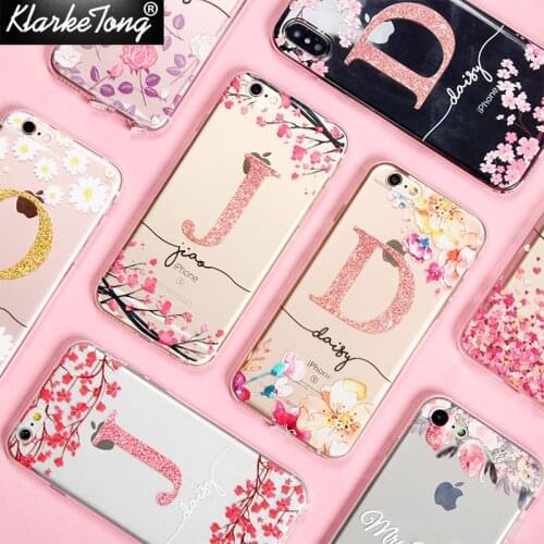Cherry blossom Glitter Flower Name Custom Phone Case For iPhone 12 mini 11 pro max XS XR 8 7 6 Plus SE2020 Soft Silicone Cover