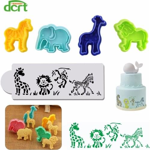 DIY Animal Shape Cookie Cutter Cartoon Lion Elephant Zebra Deer Biscuit Cookie Mold Cake Design Mold Cake Decorating Tools
