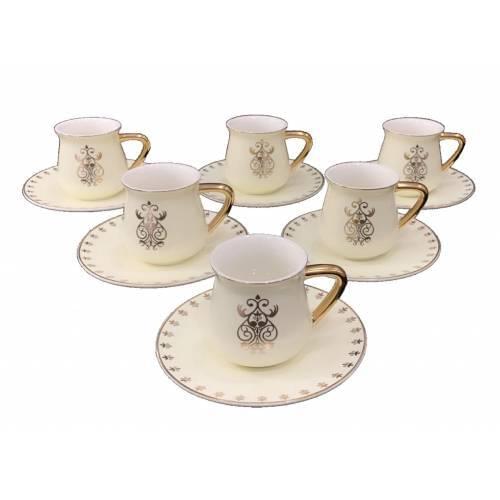 DOLBOVI 12 Piece 6 Person FKR-1258 CREAM GOLD PATTERN PORCELAIN COFFEE FİNCAN SET NEW MODEL teaware cup tea handmade bowl beautiful mugs turkish tea set vintage Saucer creative Latte Cup free shipping products service