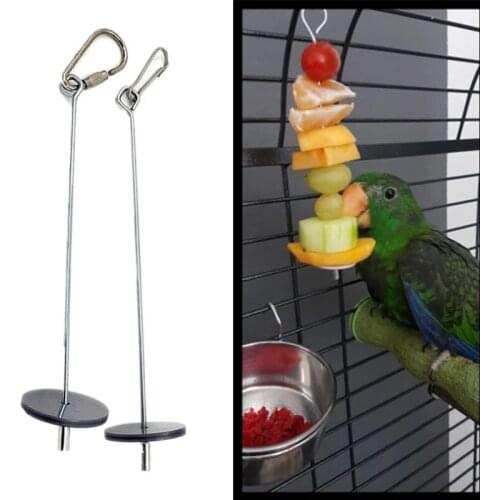 Pet Parrots Birds Food Holder Support Stainless Steel Fruit Spear Stick Meat Skewer Parrot Stainless Steel Bird Fruit Fork Hook
