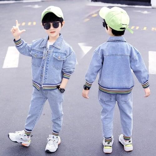 Button Jean Spring Autumn Childrens Clothes Set Boys Coat + Pants 2pcs/Set Kids Teenage Gift Formal Boy Clothing High Quality