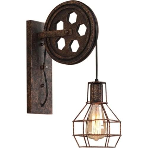 European retro Wall Light Shade Ceiling Lifting Pulley Industrial Wall Lamp Fixture Iron Loft Cafe Bar Adjustable Sconce Light