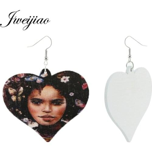 JWEIJIAO Melanin Poppin Letter Earrings Handmade Wooden Chips Heart Shaped Pendant Africa Black Girl Accessories Jewelry WD54